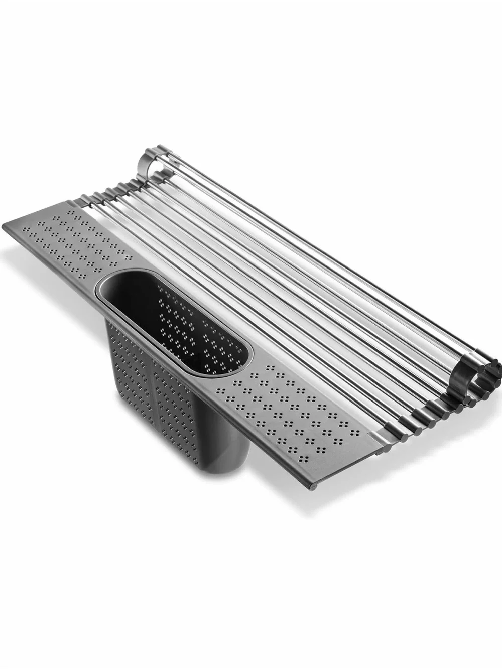 New edge Roll Up Dish Drainer, Over The Sink Foldable Drying Rack with Caddy